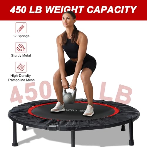 Compact Foldable Trampoline for Adults - Up to 600 LB Capacity, Adjustable Handle