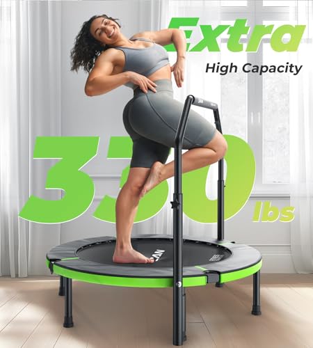 Foldable Mini Trampoline for Adults & Kids - Adjustable Foam Handle