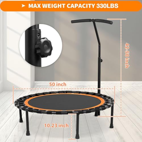 50" Foldable Mini Trampoline for Adults, 330 LBS, Indoor/Outdoor Exercise Equipment