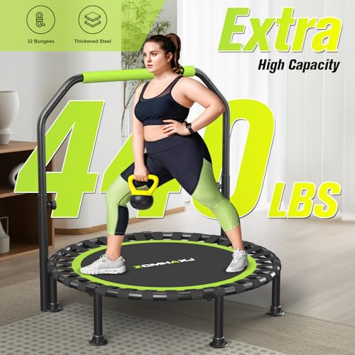 Adult & Kids Mini Foldable Trampoline, 450LBS Capacity with Adjustable Bar